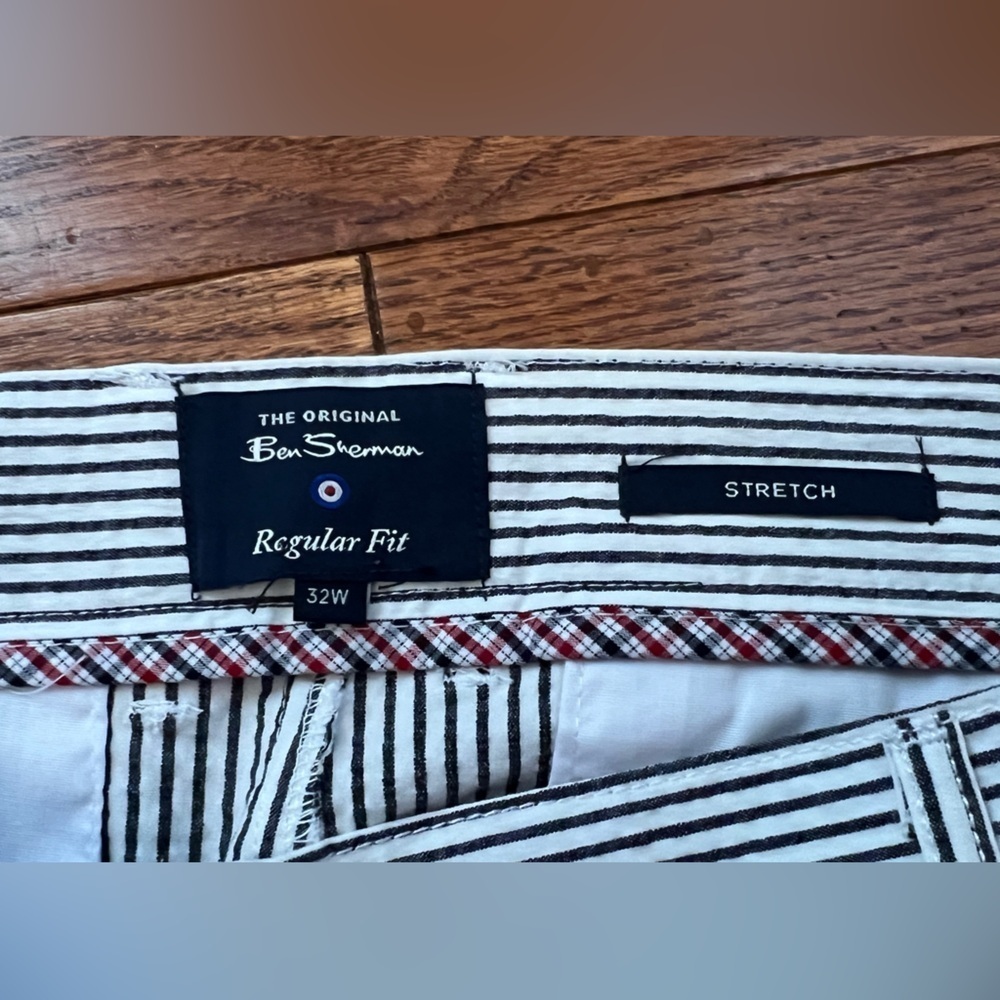 NWT- Ben Sherman Men's Seersucker 7.5" Shorts White / Navy Blue Stripes Sz 32 - Picture 4 of 7